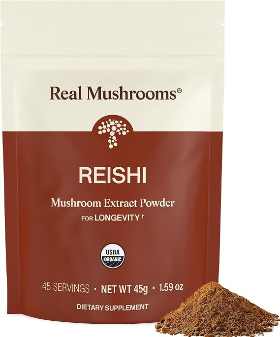 Real Mushrooms Organic Red Reishi Powder for Wellness, 45 Servings