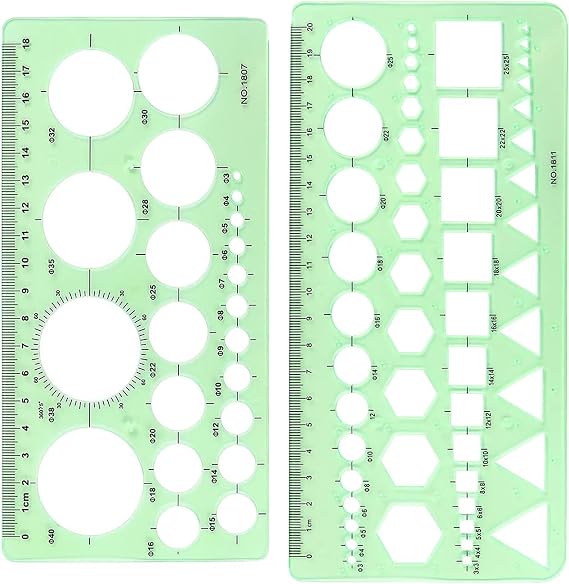 CoguZed 2 Pieces Clear Green Circle Template Set for Drawing & Drafting Geometric Stencils & Rulers for Office, School, Architecture & Design with Zipper Bag