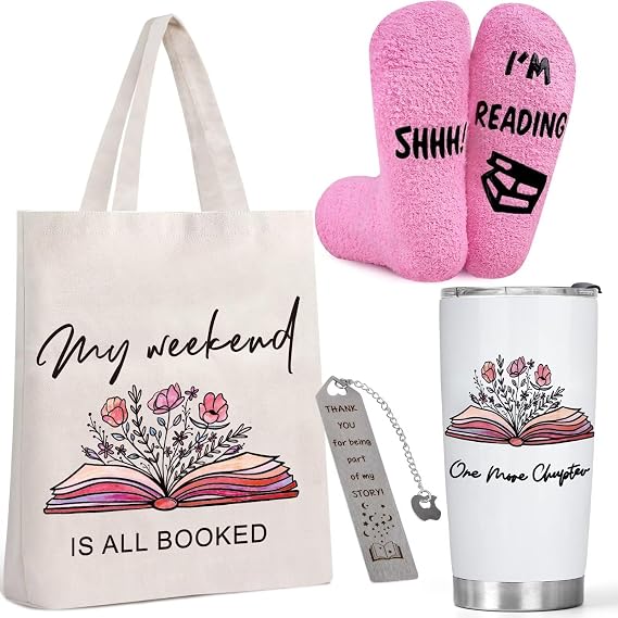 Gifts for Reading Lovers - Accessories Include Canvas Tote Bag, 20oz Tumbler, Pink Sock, Bookmarks - Book Club Gifts for Readers, Librarian, Bookworms, Friends, Family