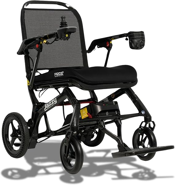 Pride Mobility Jazzy Ultra Light Folding Travel Power Chair - 300 lbs Capacity, 3.69 mph, Lightweight Foldable Electric Wheelchair for Travel Seniors, Adults 10Ah Airline-Approved Battery (Black)