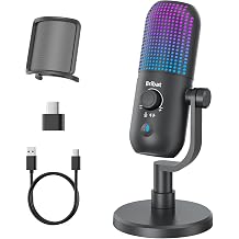 USB Microphone for PC Gaming,Streaming&Podcast,Plug & Play RGB Desktop Mic with One-Touch Mute,Cardioid Noise-Canceling Computer Mic for Twitch,YouTube,Recording on PC & Laptop(Black)