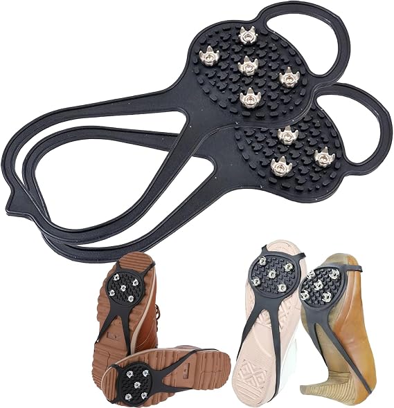 Ice Grippers for Boots and Shoes Anti Slip Snow Cleats with Heavy Duty Steel Spikes Traction for Winter Walking Hiking Climbing Outdoor Travel Fishing Camping for Men and Women