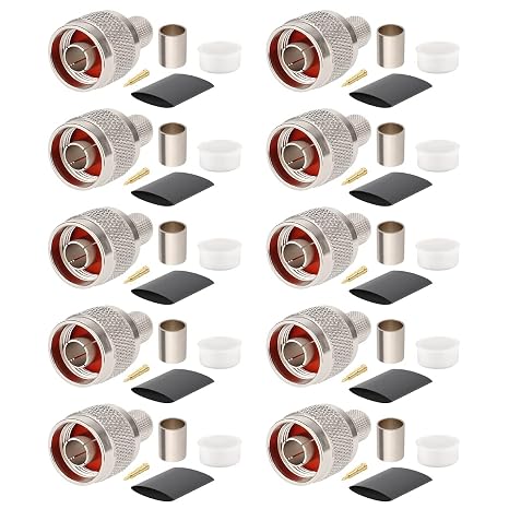 XRDS -RF 10 Pack N Male Crimp Connector 50 ohm N Male Plug Rf Crimp Connector for LMR400 Belden 9913 RG8