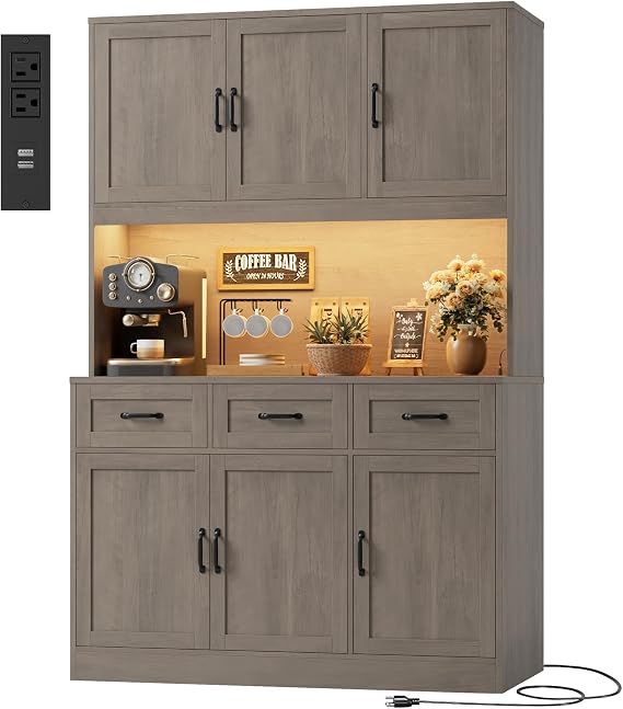 HOSTACK Kitchen Pantry Storage Cabinet, Kitchen Hutch Cabinet, Ash Gray
