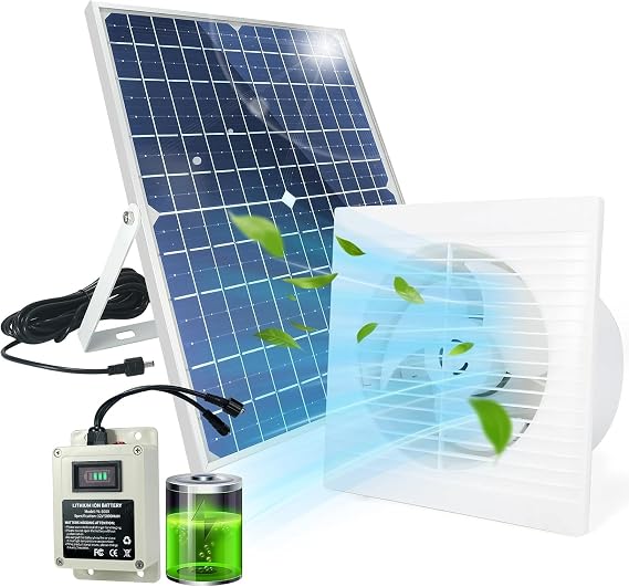 Solar Powered Exhaust Fan with Battery, 25 W Waterproof Solar Panel 8 Inch Ventilation Vent Fan Solar Fan for Greenhouse, Shed, Garage, Attic, Barn, Workshop Outside