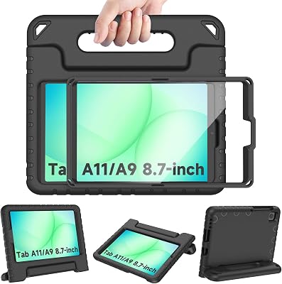 AVAWO Kids Case for New Samsung Galaxy Tab A11 8.7 Inch 2026 Tab A9 2023 8.7 with Built-in Screen Protector&Handle Stand - Shockproof Light Weight EVA Cover 2021 Tab A7 Lite,Black