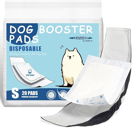 LeapSheep Dog Diaper Liners Pee Pads for Male and Female Dogs, Dog Period Pads, Super Soft Absorbtion Dog Booster Pads Fits Belly Bands, Wraps and Washable Doggy Diapers Female (S, 20)