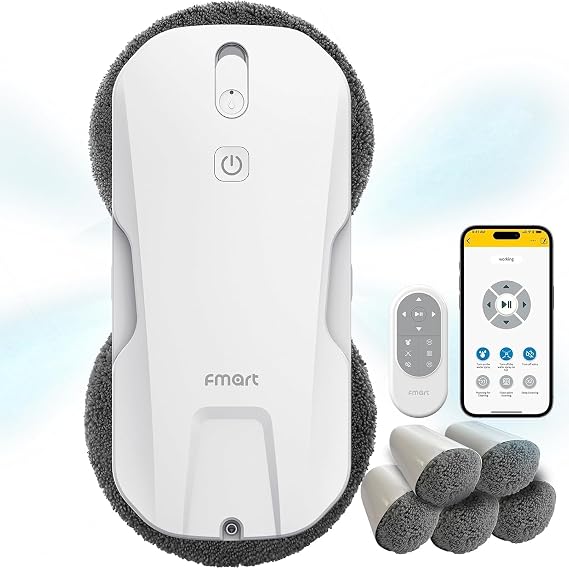 FMART T11 Window Cleaning Robot, Auto 4-Way Water Spray, 5300Pa Strong Suction, High-Speed Cleaning,lt;60dB Ultra-Quiet, 60mm Slim Window Robot, Smart Navigation, Anti-Drop & 50min UPS Protection