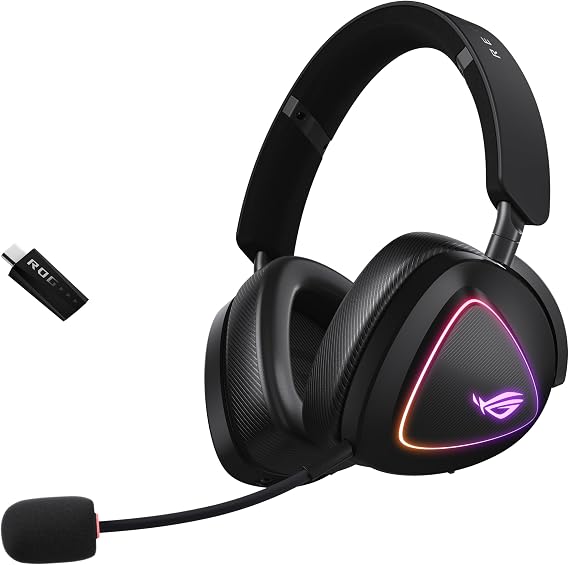 ASUS ROG Delta II Wireless Gaming Headset with Detachable Mic Black | Tri-Mode (BT 2.4GHz via ROG SpeedNova, 3.5mm), 50mm Titanium Drivers, 110hr Battery, DualFlow Audio for PC, Switch, PS5, Xbox