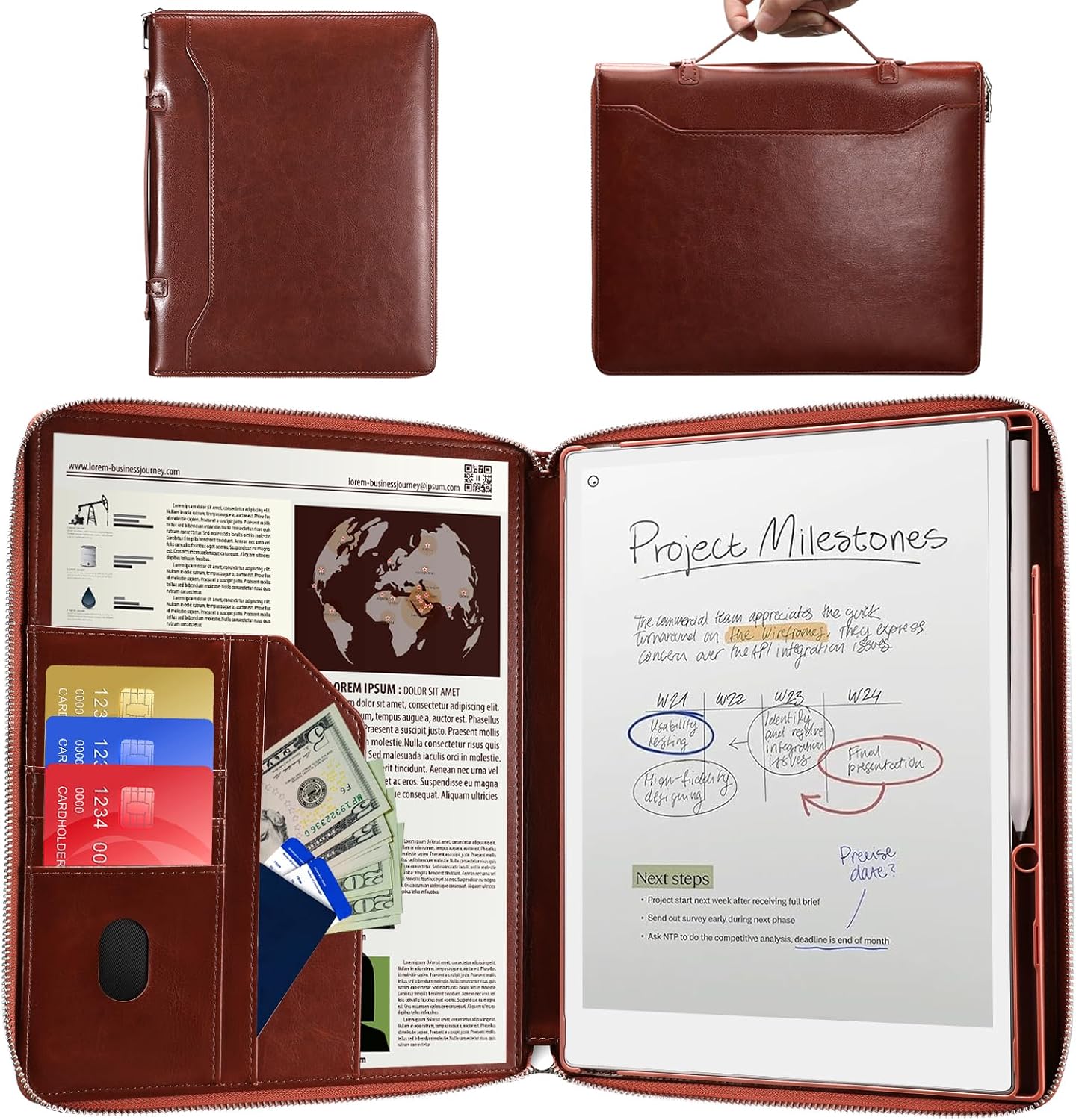 E NET-CASE Case for Remarkable Paper Pro Tablet 11.8 inch 2024 Released - Business Handheld Design Upgraded PU Leather Cover for Remarkable Paper Pro Digital Paper with Zipper & Pen Holder Brown