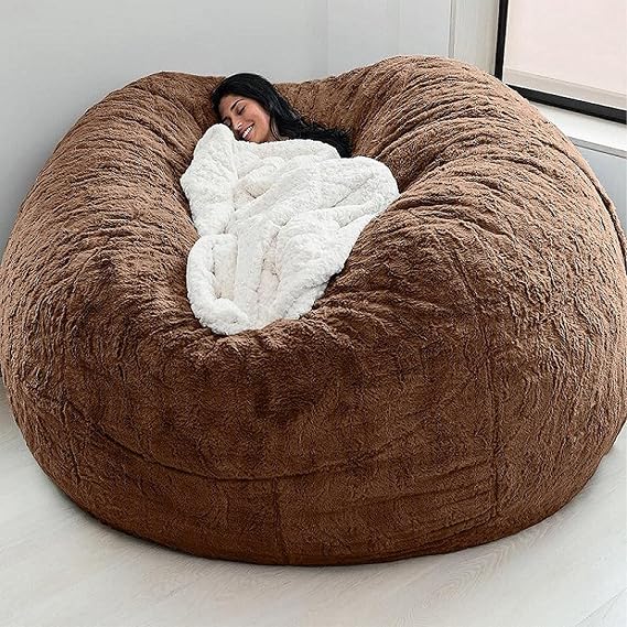 Giant Bean Bag Chair, Adult Beanbag Chair 5ft /6ft /7ft Bean Bag Cover Comfy Fur Oversized Bean Bag Couch (No Filler) Large Fluffy Lazy Sofa for Bedroom Big Cuddle Chair Living Room Furniture