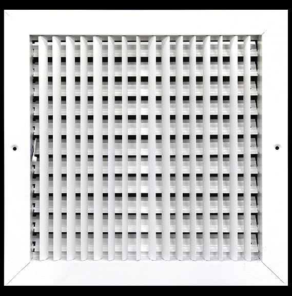 12" X 12" Adjustable AIR Supply Diffuser - HVAC Vent Cover Sidewall or Ceiling - Grille Register - High Airflow - White [Outer Dimensions: 13.75" w X 13.75" h]