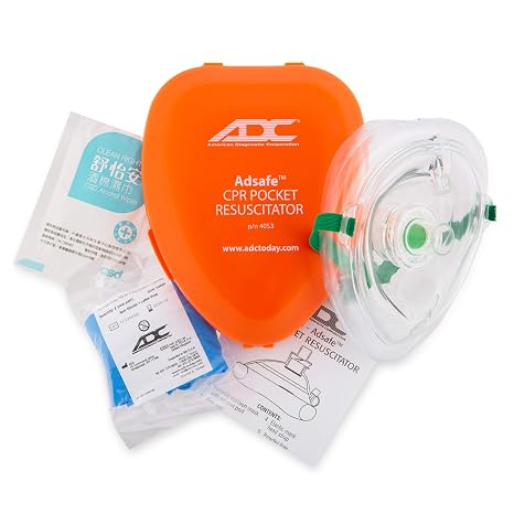 ADC 4053 Adsafe CPR Mask Pocket Resuscitator Kit; 3M Filtrete Filter with Replaceable Valve, Disposable Non-Latex Gloves, and Alcohol Wipe; 1 Kit