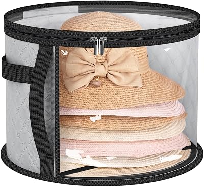 AOODA Oversized Clear Hat Storage Bag, Holds up to 7 Caps Cowboy Hat Organizer for Closet, Wide Brims Hat Case with Carrying Handles Grey