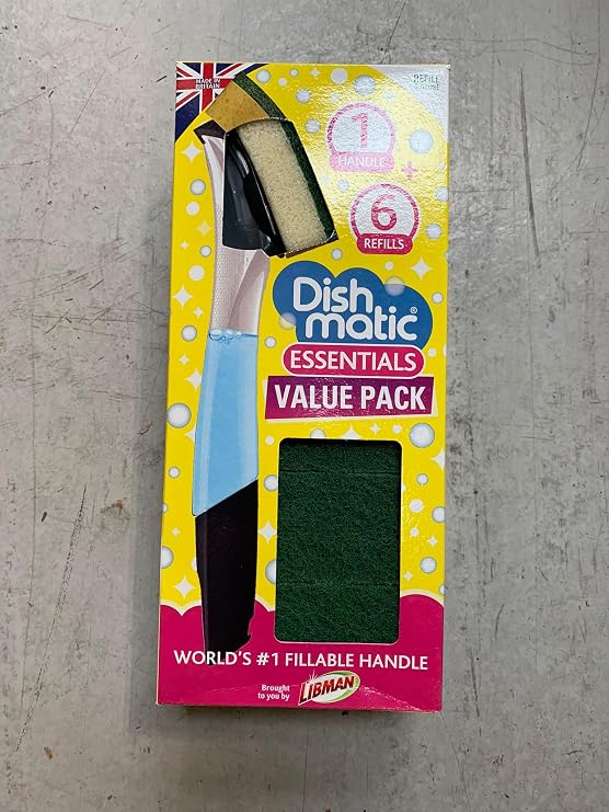 Dishmatic Bonus Pack 1 Black Fillable Handle and 6 Green Sponge Refills