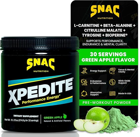 SNAC XPEDITE Pre-Workout Powder for Men & Women - Green Apple, 30 Servings