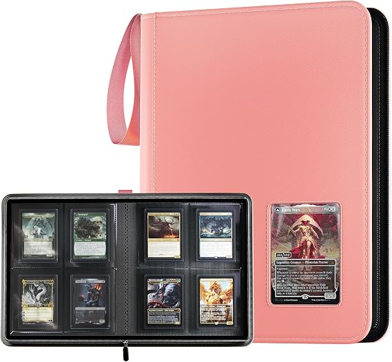 ProCase 4 Pocket Top Loader Binder, Hold 144 Cards in Toploaders -Pink | Side Loading Small Book Folder with Clear Window for Pokemon, Trading, Sports Cards Collection TCG, MTG