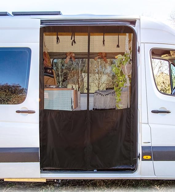 Van Bug Screen Fit for Mercedes Sprinter High Roof Sliding Door | Fit 2007-2026, Mosquito Net with Privacy Panel, Blackout Insect Flyscreen, Auto-Close Magnets, Vanlife