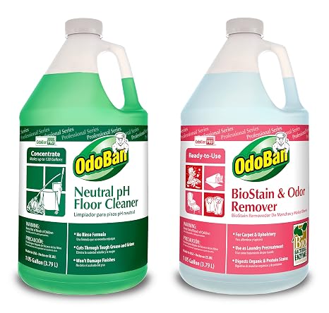 OdoBan Professional Cleaning Neutral pH Floor Cleaner and BioStain and Odor Remover, Made in the USA, 1 Gallon Each
