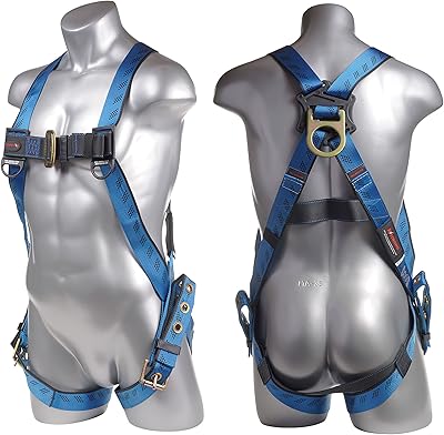 KStrong UFH10101G Kapture Essential 3-Point Full Body Safety Harness Fall Protection with Dorsal D-Ring and Tongue Buckle Legs, ANSI Compliant, S-L, BlueBlack