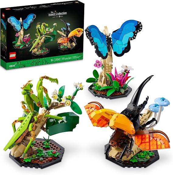 LEGO Ideas The Insect Collection, Fun Gift for Nature Lovers, with Life-Size Blue Morpho Butterfly, Hercules Beetle and Chinese Mantis Display Models, Bug Building Set and Nature Decor, 21342,18+