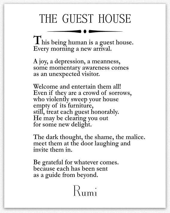 Rumi Quote The Guest House Poem by Rumi Inspiring Poem Guest House Decor Guest House Wall Art Poetry Sign Poetry Wall Art Poem Decor (33.1 x 46.8 (A0), White)