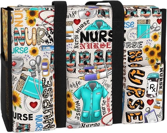 84hoods Multi-Pocket Tote Bag for Women. Waterproof Bag with Multiple Convenient Pockets and Zipper. Gift for Nurses.