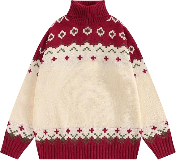 Vamtac Fair Isle Sweaters Women's Turtleneck Sweater Cable Knit Sweater Graphic Pullover Unisex 2025 Fall Tops