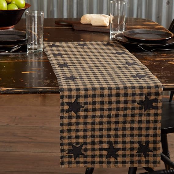 VHC Brands, Black Star, Cotton, 13x36, Woven Quilted Runner, Black