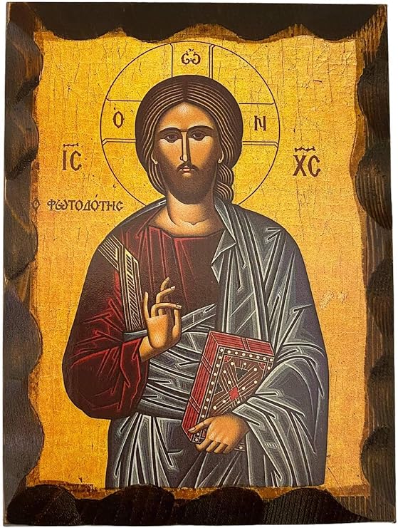 Mastic of Chios Greek Orthodox Wood Icon of Jesus Christ Fotodotis (16 X 12 cm or 6.3 X 4.7 in) Solid Wood