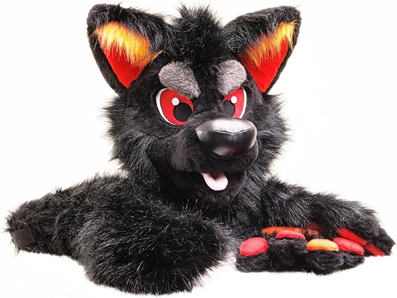 Oneandonlycostumes black wolf husky fursuit head, hand paws and tail