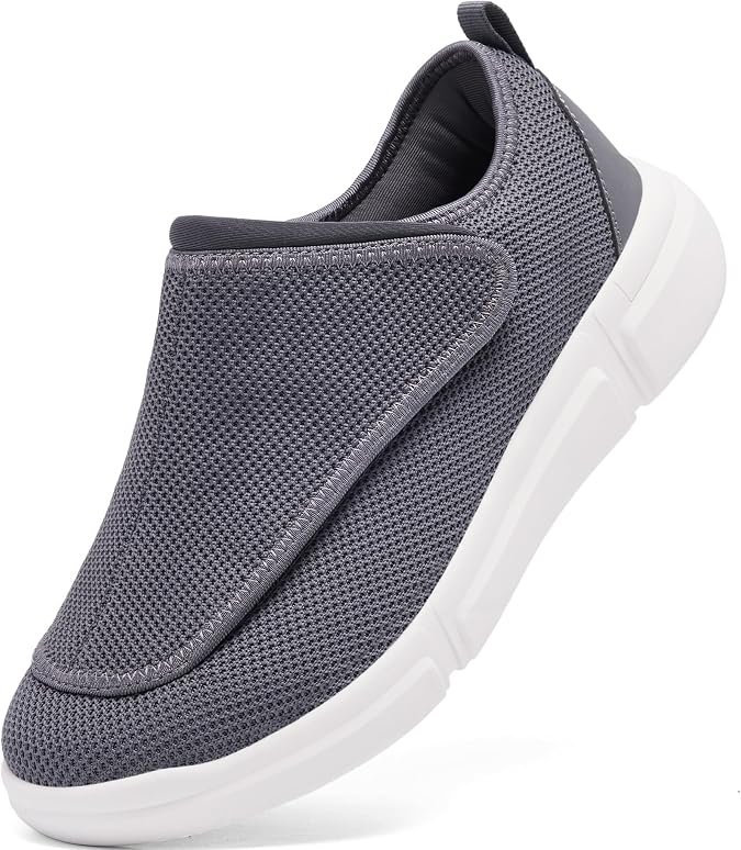 Men's Wide Diabetic Slip-On Shoes Adjustable Comfortable Walking Shoes for Swollen Feet Elderly Foot Pain Relief and Neuropathy Support