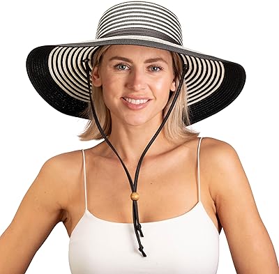 Sloggers Womens Wide Brim Braided Sun Hat with Wind Lanyard - UPF 50 Maximum Sun Protection