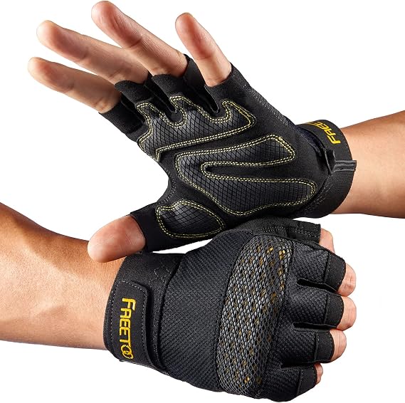 FREETOO Fingerless Workout Gloves for Men,Padded Palm Weight Lifting Gloves