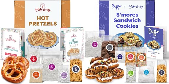 Baketivity Pretzel & Smores Sandwich Cookies Baking Kit Bundle for Kids DIY Cooking Set with Pre-Measured Kosher Ingredients, Decorating Supplies, Illustrated Recipes & Video Guides Ages 6-12+