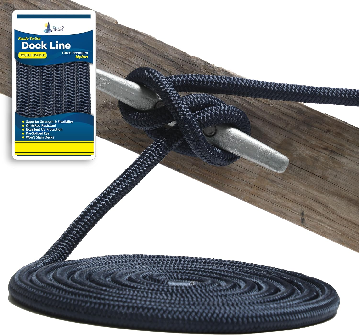 12 x 20 - Dark Navy 2 Pack Durable Double Braided Nylon Dock Line - for Boats up to 35 - Long Lasting Mooring Rope - Strong Nylon Dock Ropes for Boats - Marine Grade Sailboat Docking Rope