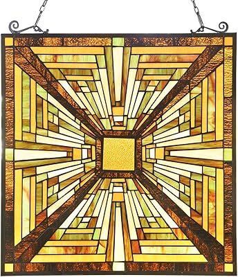 Capulina Stained Glass Window Hanging Panels Mission Elegant Style Suncatcher with Chain for Home Decor Gifts
