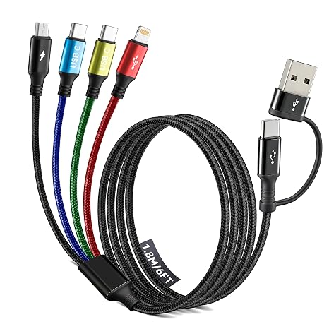 Minlu Dual USB-C Multi Charger Cable,4 in 2 USB Charging Cable,1.8m Braided