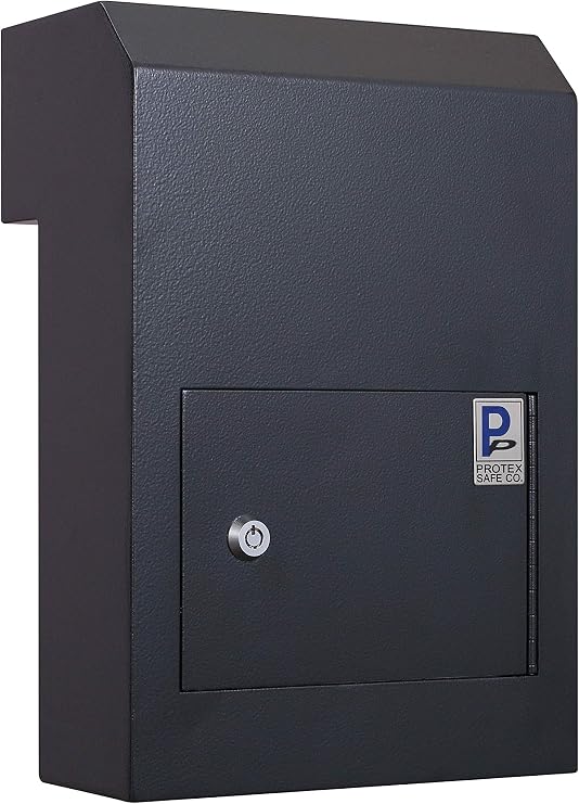 Protex Through Door Drop Box (WSS-159)-Black, for Keys, car remotes, Cash, Checks and envelopes, Metal Baffle, Pre-drilled mounting Holes,Double Steel Door, Adjustable Metal Frame