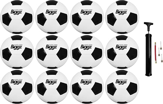 Biggz Classic Soccer Ball, Hand Pump - Choose Size, Pack of 1, 6, 12, or 50