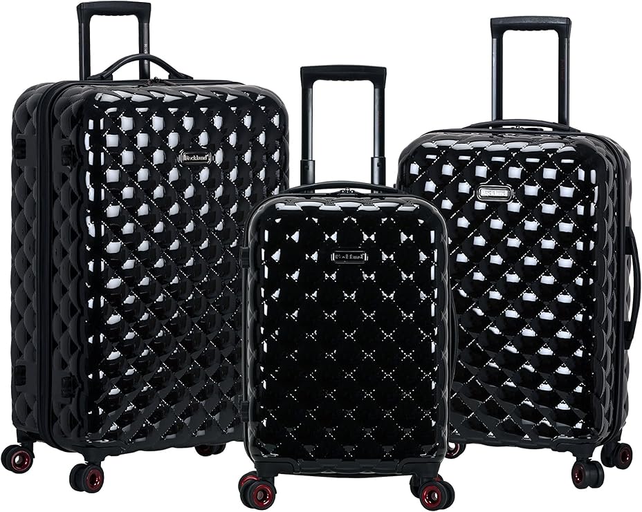 Rockland Quilt Hardside 3 Piece Spinner Wheel Luggage Set, Black, 3-Piece Set, (20"/24"/28"), Black
