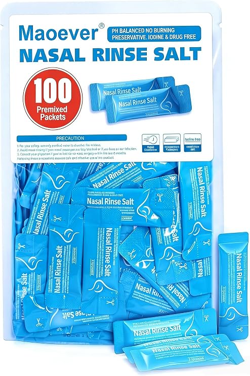 Neti Pot Salt Packets - 100 Individually Wrapped Saline Packets for Nasal Wash | Neti Pot Refill Kit| Effective Nasal Irrigation | Sinus Care | Nasal Cleansing Solution