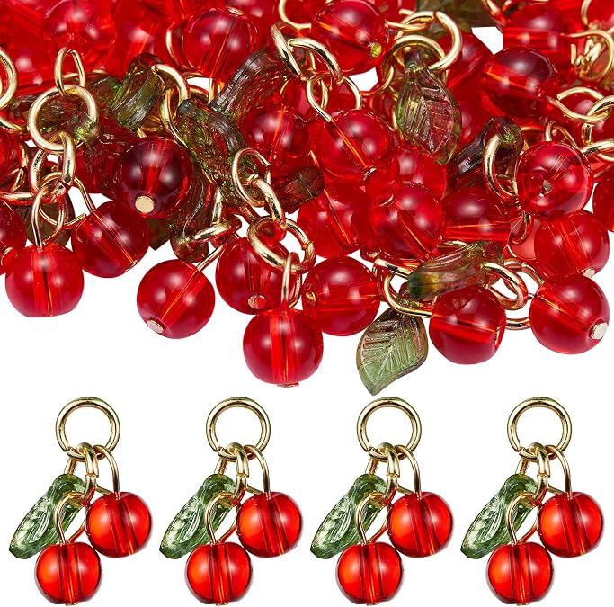 80/40 Pcs Charms for Jewelry Making Cherry Charm Red Fruit Charms for DIY Necklace Bracelet Earrings Jewelry Making and Handmade