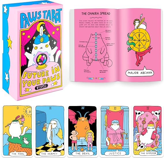 Wyspell Cat Tarot Cards with Guide Book - Paws Tarot Deck - Unique Design