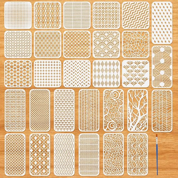 30Pcs Geometric Stencils for Painting,Texture Stencils for Craft
