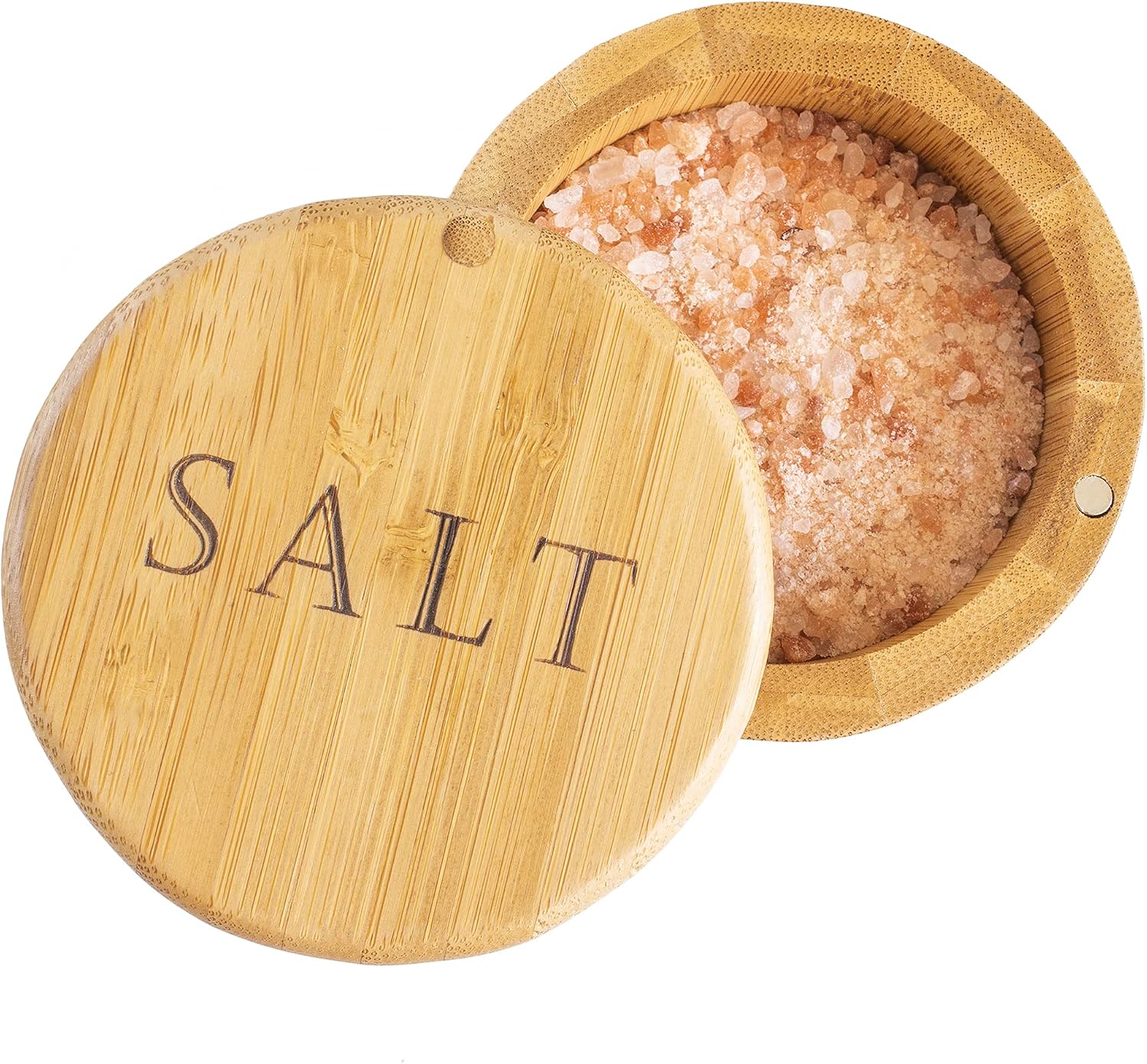 Totally Bamboo Salt Cellar Bamboo Storage Box with Magnetic Swivel Lid, 6 Ounce Capacity, Salt Engraved on Lid