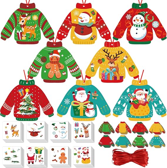 ZCPTZ 48 Set Christmas Ugly Sweaters Sticker Craft Kits-DIY Sweater Hanging Ornaments Paper Crafts for Adults Ugly Sweater Holiday Gifts, Winter Home Decorations