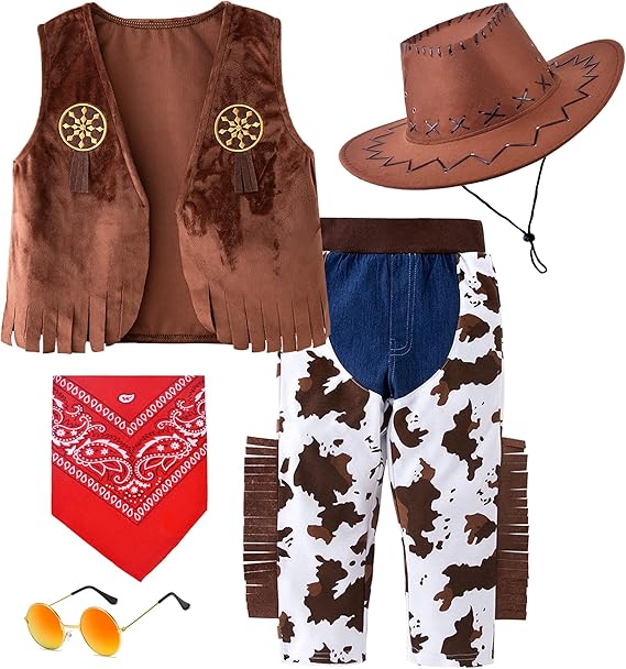 Kids Cowboy Cowgirl Costume 5PCS Set for Boys Girls Role Play Dress up 3-10 Year