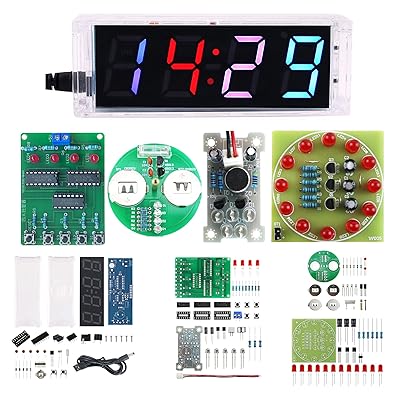 Soldering Practice Kit DIY RGB Alarm Clock Green Sound Sensor RGB Gyro Red Responder Red Flash Turntable Electronics Projects Simple Welding Skills Plug-in Circuit Kit for DIYers 04SZ5-1