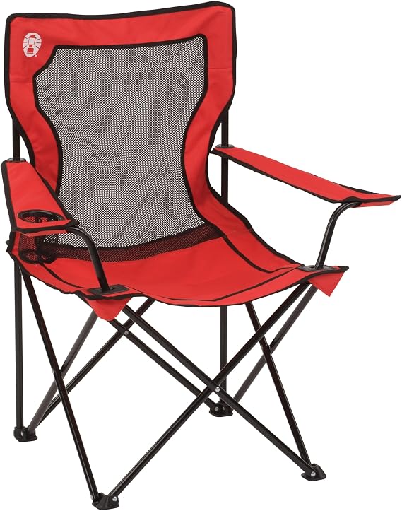 Coleman Broadband Mesh Quad Camping Chair with Carry Bag & Cup Holder, Cooling Mesh Back with Adjustable Arms, Great for Camping, Tailgating, Firepits, Patio, More